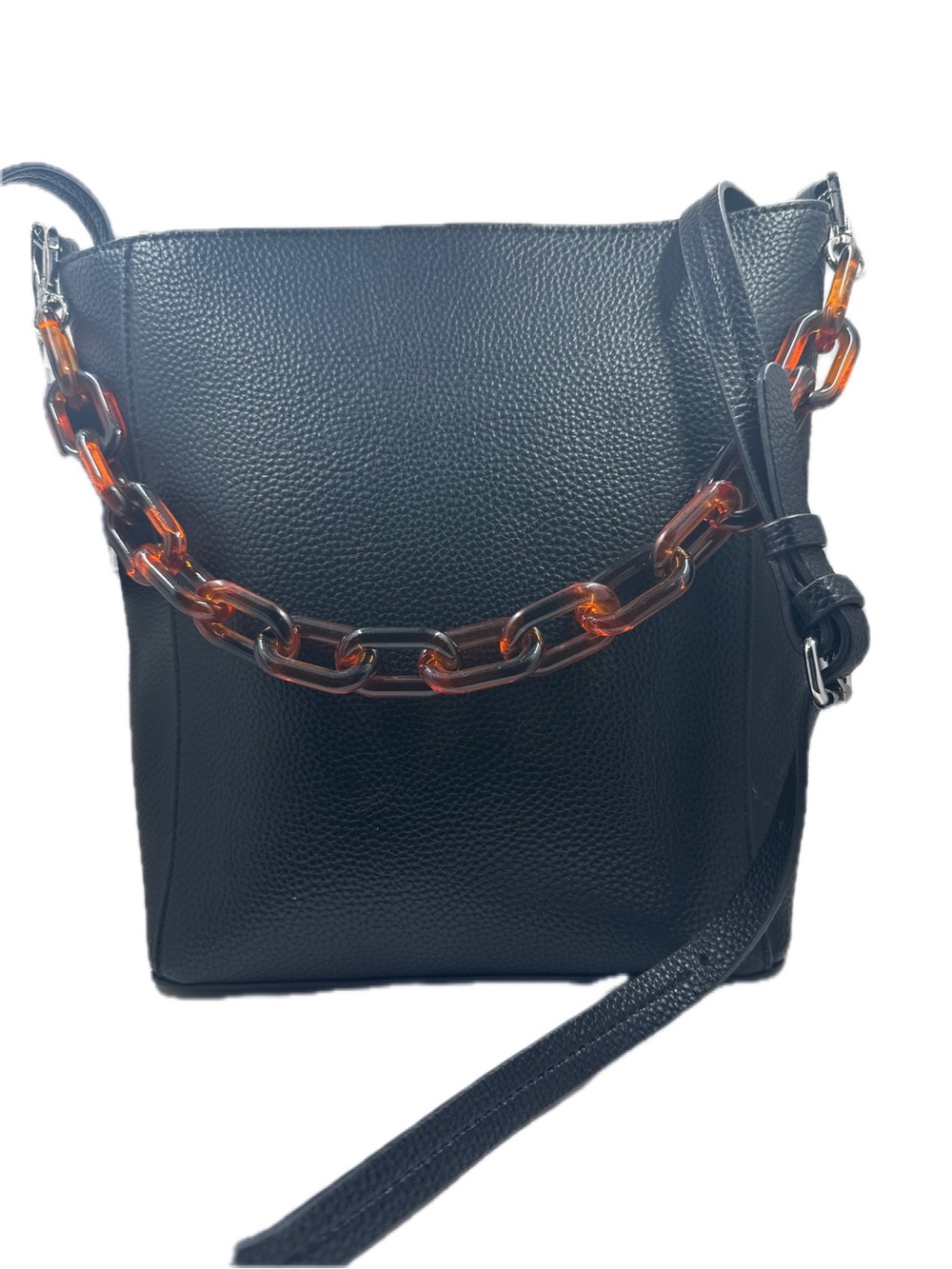 Zara Black Bucket Bag Tortoiseshell Chain Crossbody NWT